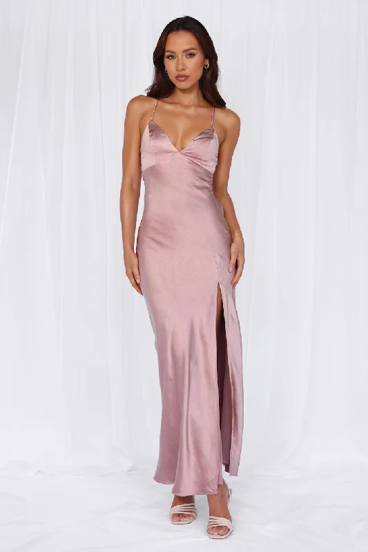 HELLO MOLLY The Sophia Satin Maxi Dress Dusty Pink