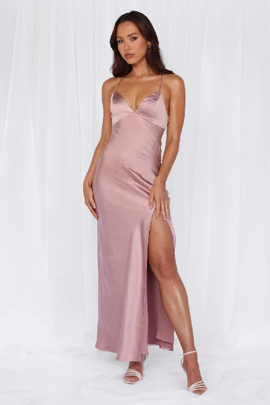 HELLO MOLLY The Sophia Satin Maxi Dress Dusty Pink