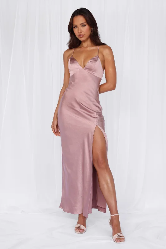 HELLO MOLLY The Sophia Satin Maxi Dress Dusty Pink