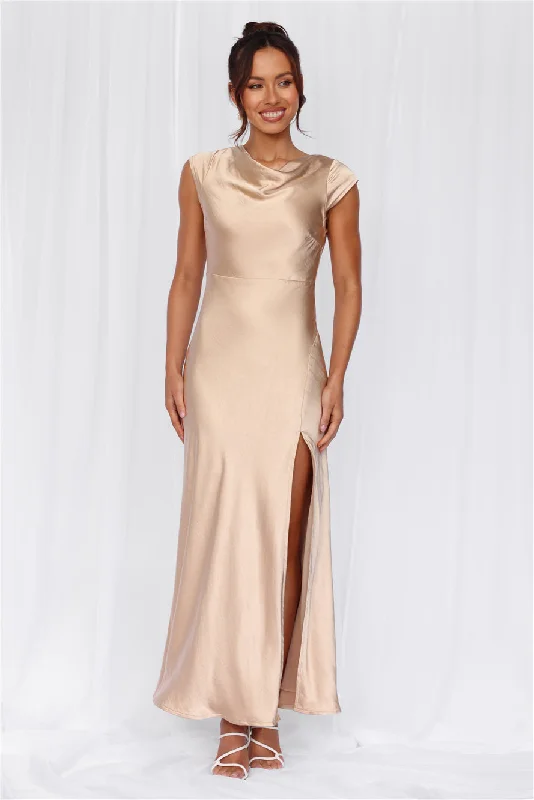 HELLO MOLLY The Valentina Cap Sleeve Satin Maxi Dress Champagne