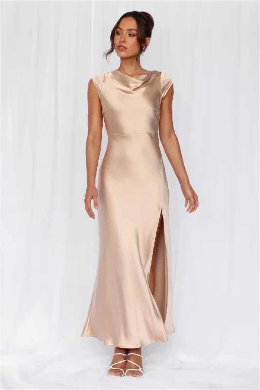 HELLO MOLLY The Valentina Cap Sleeve Satin Maxi Dress Champagne