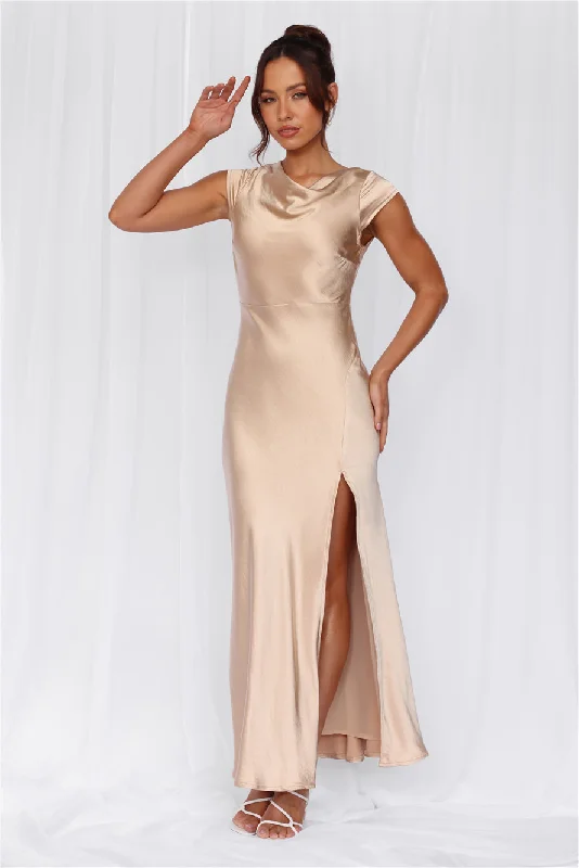 HELLO MOLLY The Valentina Cap Sleeve Satin Maxi Dress Champagne