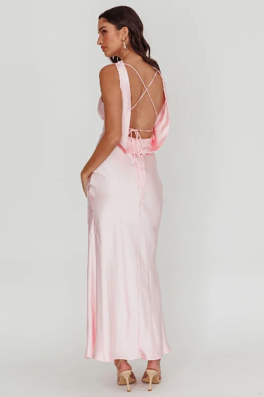 Isabella Satin Backless Maxi Dress Pink