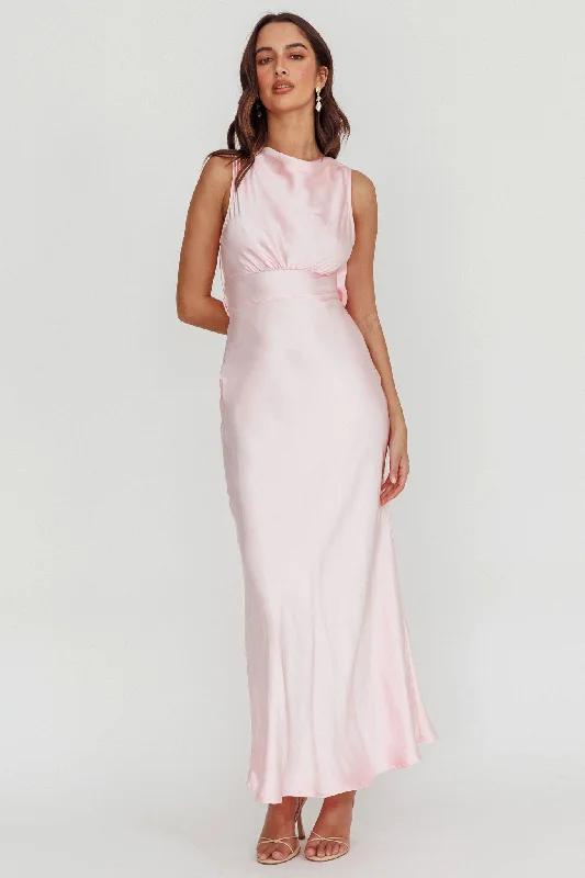 Isabella Satin Backless Maxi Dress Pink