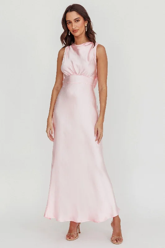 Isabella Satin Backless Maxi Dress Pink