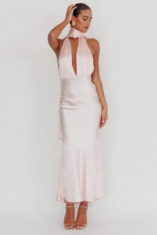 Italia Azure Halterneck Rose Dress Blush