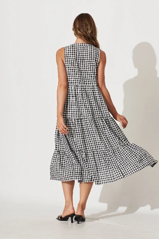 Jolly Midi Smock Dress In Black Gingham Check Cotton Blend