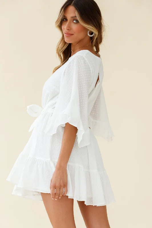 Joni Batwing Sleeve Waist Tie Dress White