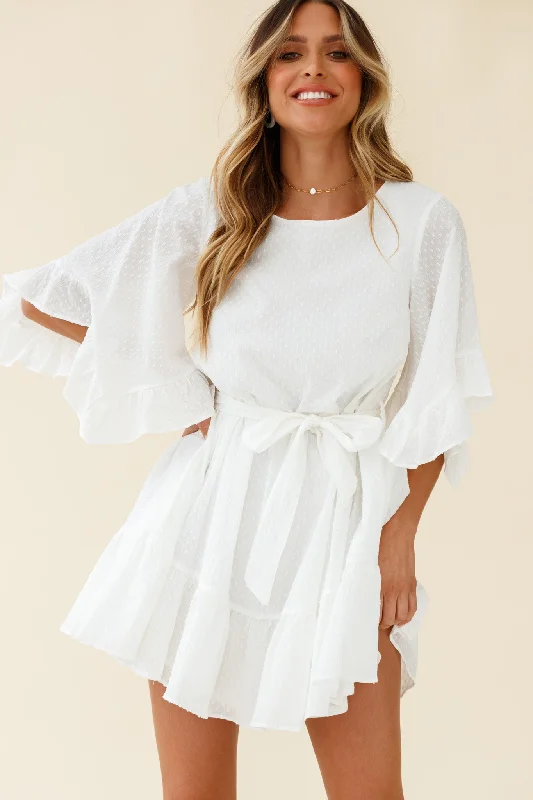 Joni Batwing Sleeve Waist Tie Dress White