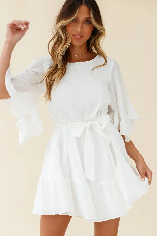 Joni Batwing Sleeve Waist Tie Dress White