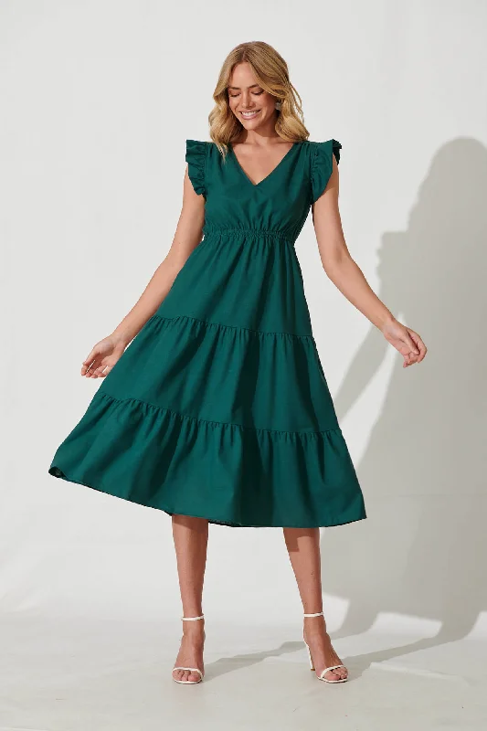 Karina Midi Dress In Teal Cotton Linen