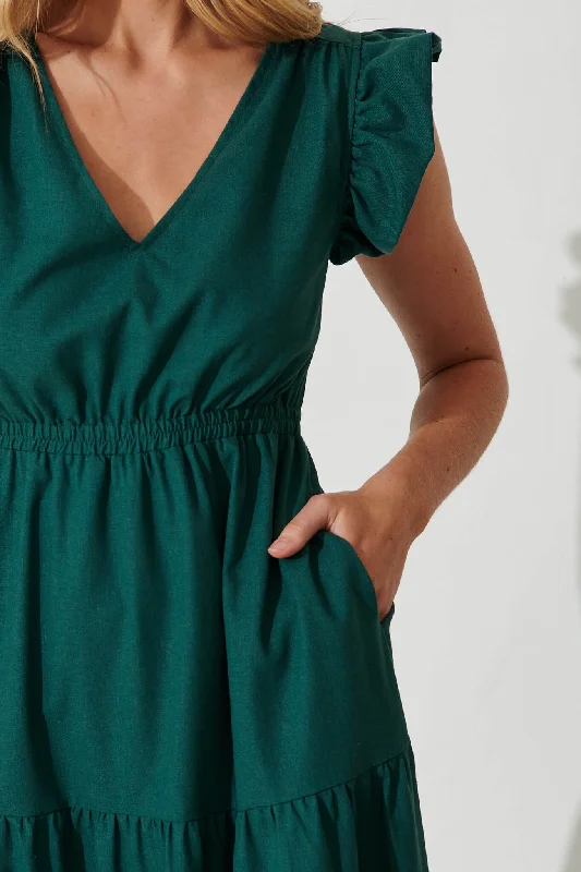 Karina Midi Dress In Teal Cotton Linen