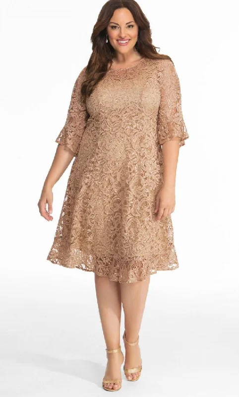 Kiyonna Long Sleeve Sequin Lace Cocktail Dress