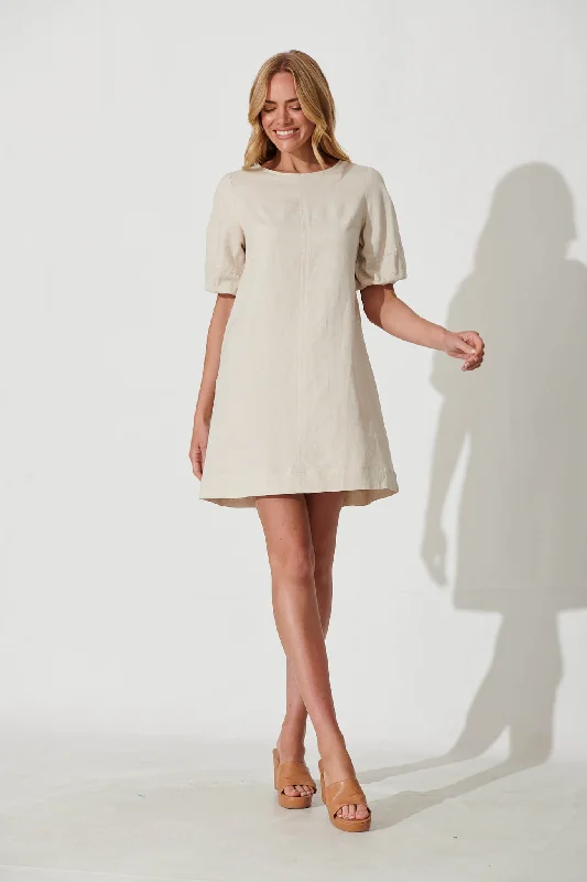 Kyoto Dress In Oatmeal Cotton Linen