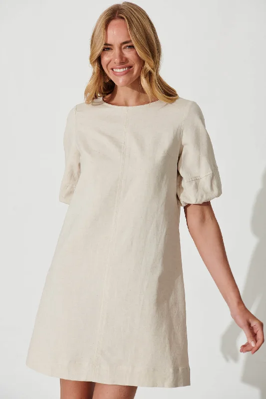 Kyoto Dress In Oatmeal Cotton Linen