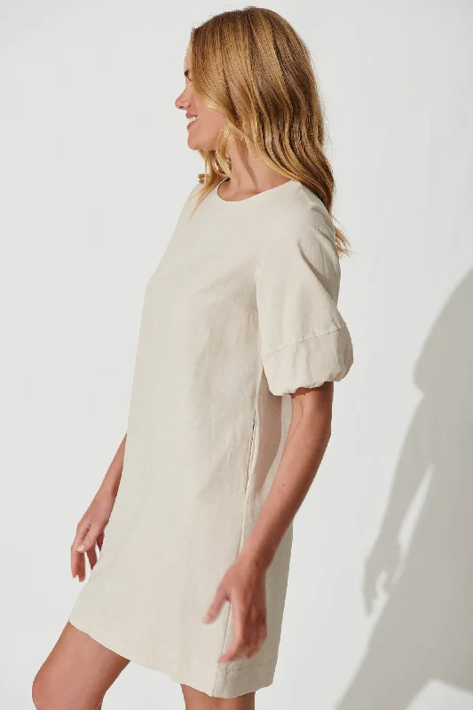 Kyoto Dress In Oatmeal Cotton Linen