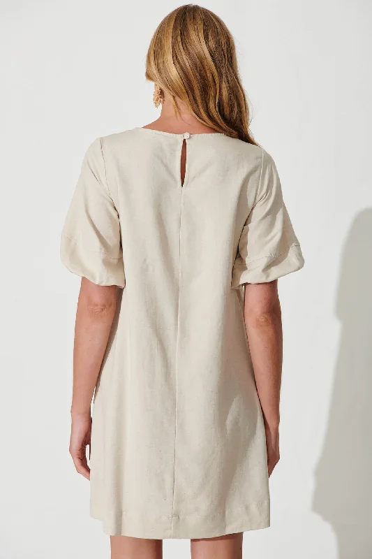 Kyoto Dress In Oatmeal Cotton Linen