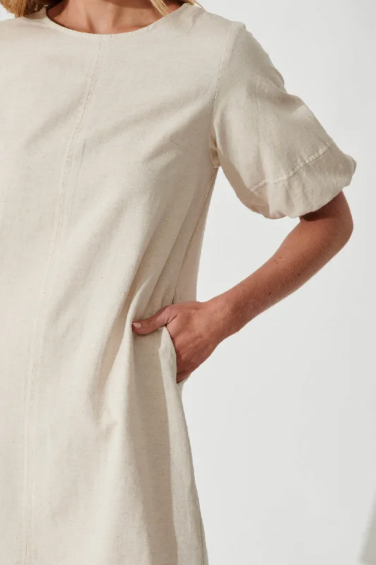 Kyoto Dress In Oatmeal Cotton Linen