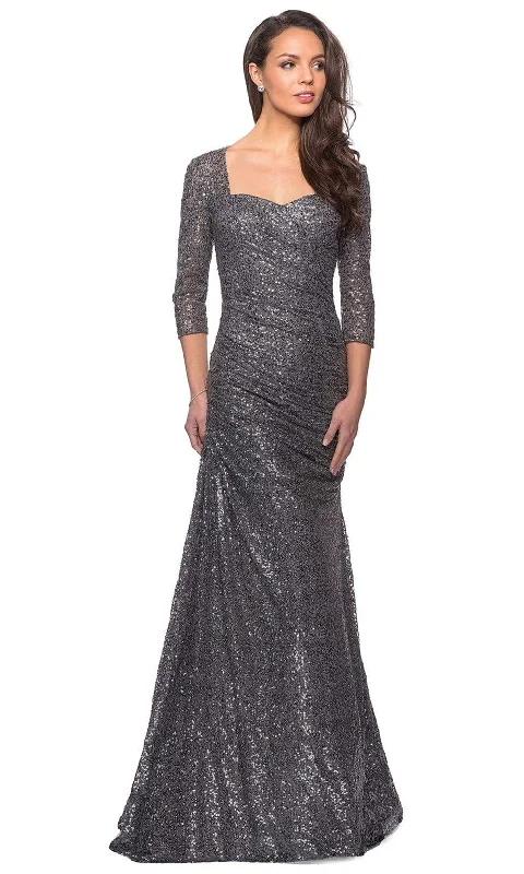 La Femme - 28065 Sequined Shirred Trumpet Dress