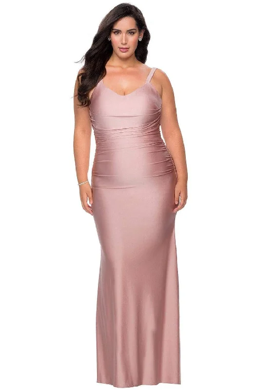 La Femme - 29005 V-neck Ruched Jersey Sheath Simple Prom Dress