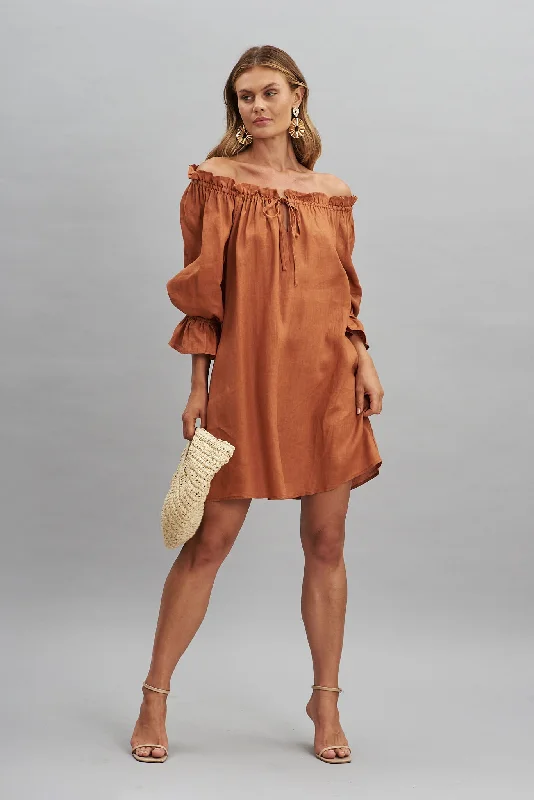 Luanna Dress In Rust Pure Linen