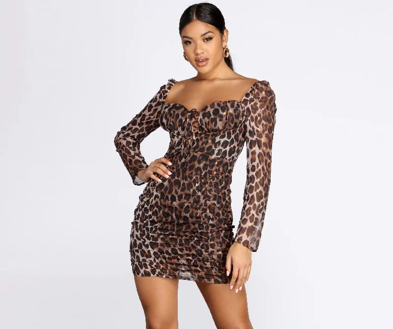 Metallic Leopard Ruched Mini Dress