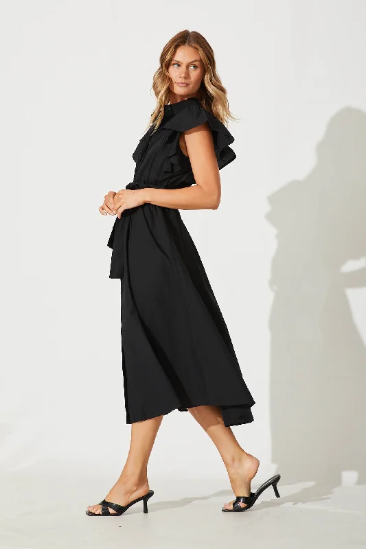 Miles Midi Shirt Dress In Black Cotton