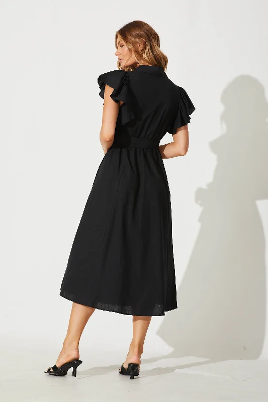 Miles Midi Shirt Dress In Black Cotton