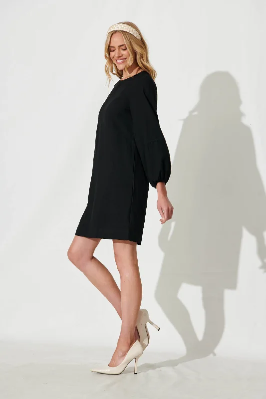 Moto Dress In Black Cotton Linen