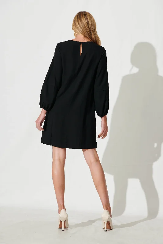 Moto Dress In Black Cotton Linen