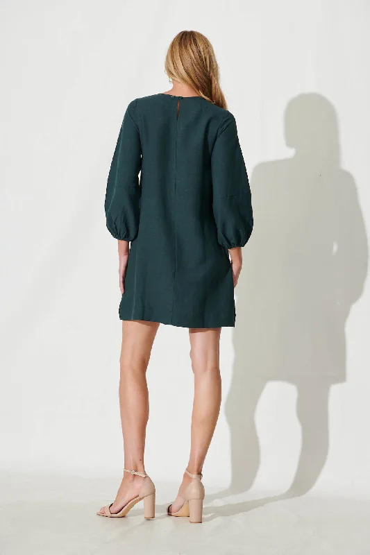 Moto Dress In Emerald Cotton Linen