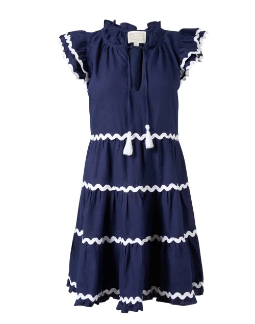 Navy Ric Rac Cotton Dress