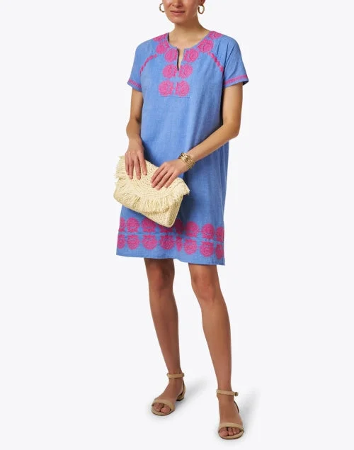 Norah Blue Chambray Embroidered Dress