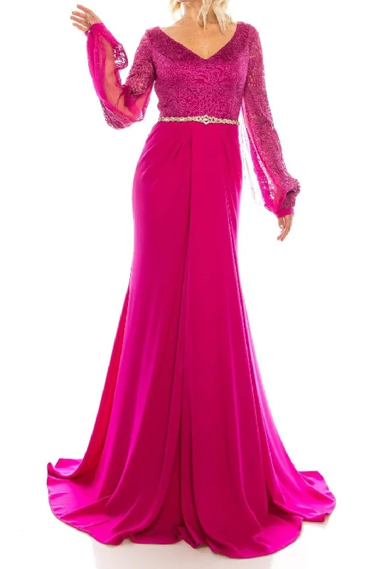 Odrella - 7Y1090 Bishop Sleeve Embroidered Mesh Jacquard Gown