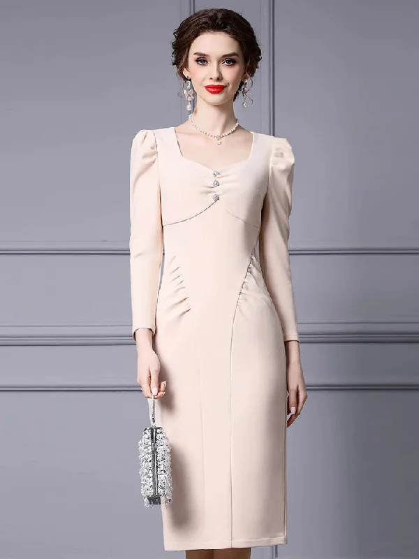 Patricia Puff Sleeve Fold Light Luxury Banquet Bag Hip dress