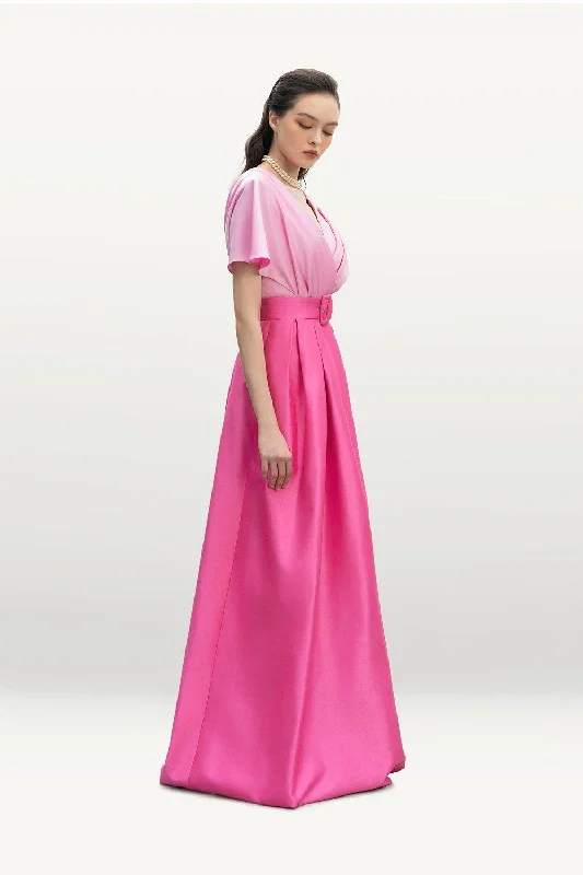 Perrine A-line V-Neck Silk Taffeta Floor Length Dress