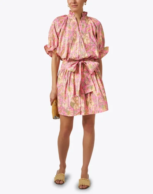 Pink and Yellow Print Cotton Lamé Dress