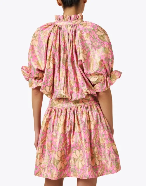 Pink and Yellow Print Cotton Lamé Dress