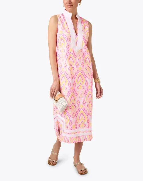 Pink Ikat Print Cotton Tunic Dress