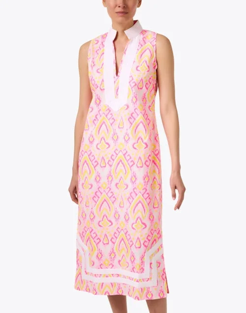 Pink Ikat Print Cotton Tunic Dress