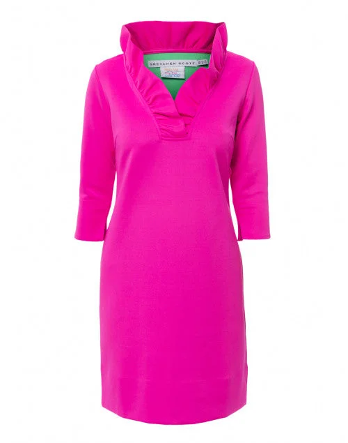 Pink Ruffle Neck Dress