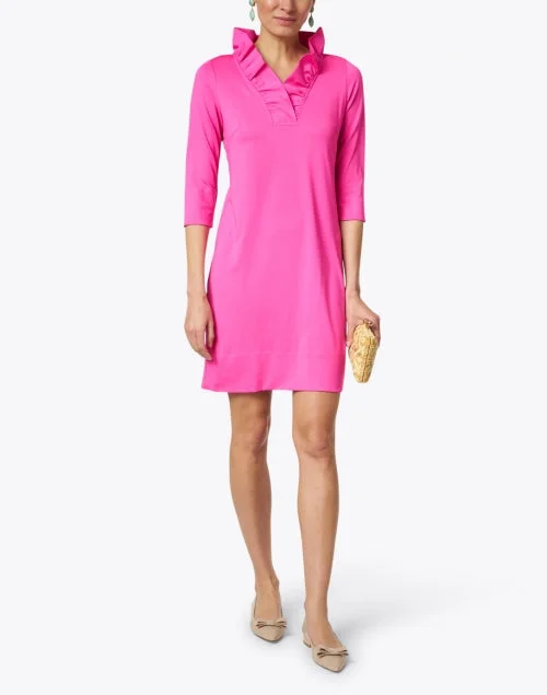 Pink Ruffle Neck Dress