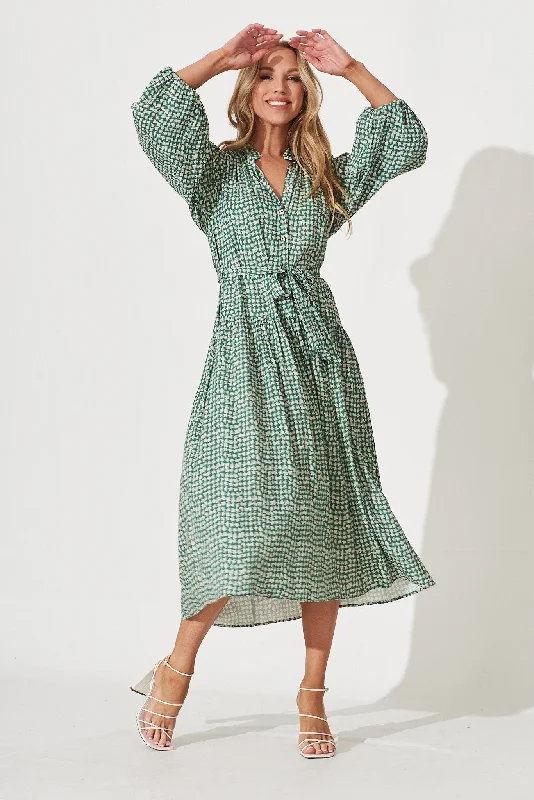 Pippa Maxi Dress In Green With Cream Print