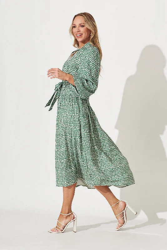 Pippa Maxi Dress In Green With Cream Print