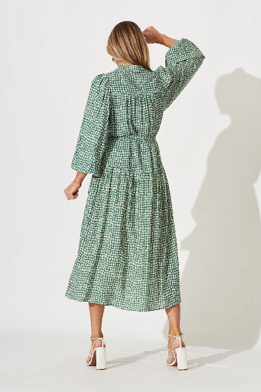 Pippa Maxi Dress In Green With Cream Print