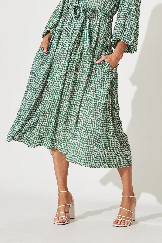 Pippa Maxi Dress In Green With Cream Print