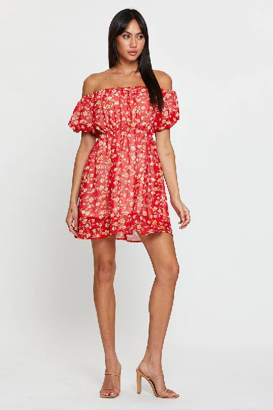 Print Mini Dress Off Shoulder