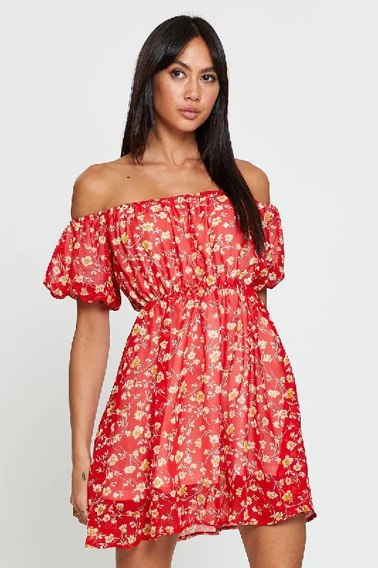 Print Mini Dress Off Shoulder