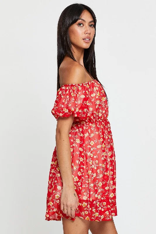 Print Mini Dress Off Shoulder