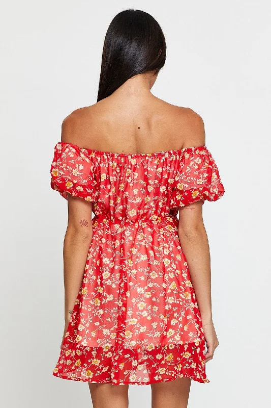 Print Mini Dress Off Shoulder